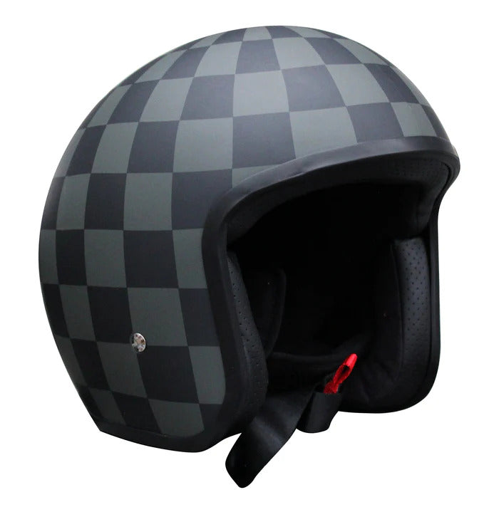 Johnny Reb Burke Open Face Motorcycle Helmet - Black Check - 2X-Large - No Studs