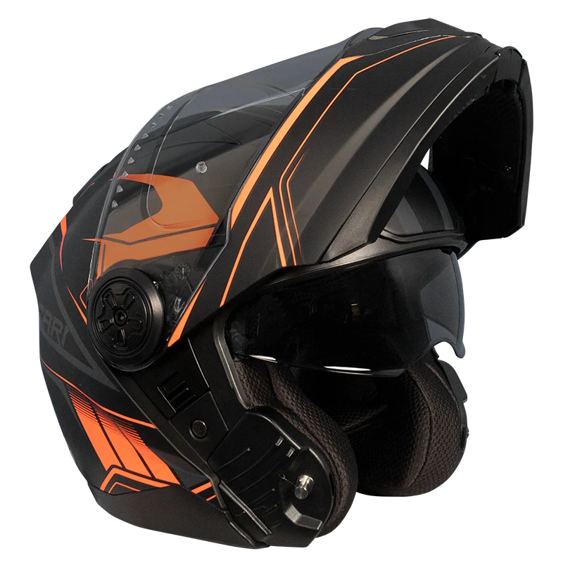 RXT 909 Flip-Up Motorcycle Helmet - Matt Black/Neon Orange -XL