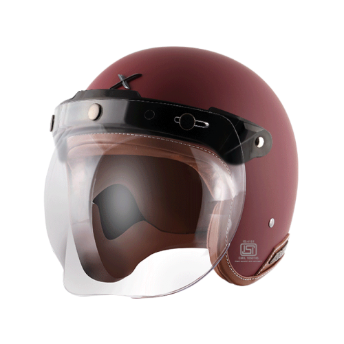 Royal Enfield Jet Leather Edge Open Face Helmet - Matte Red - Large