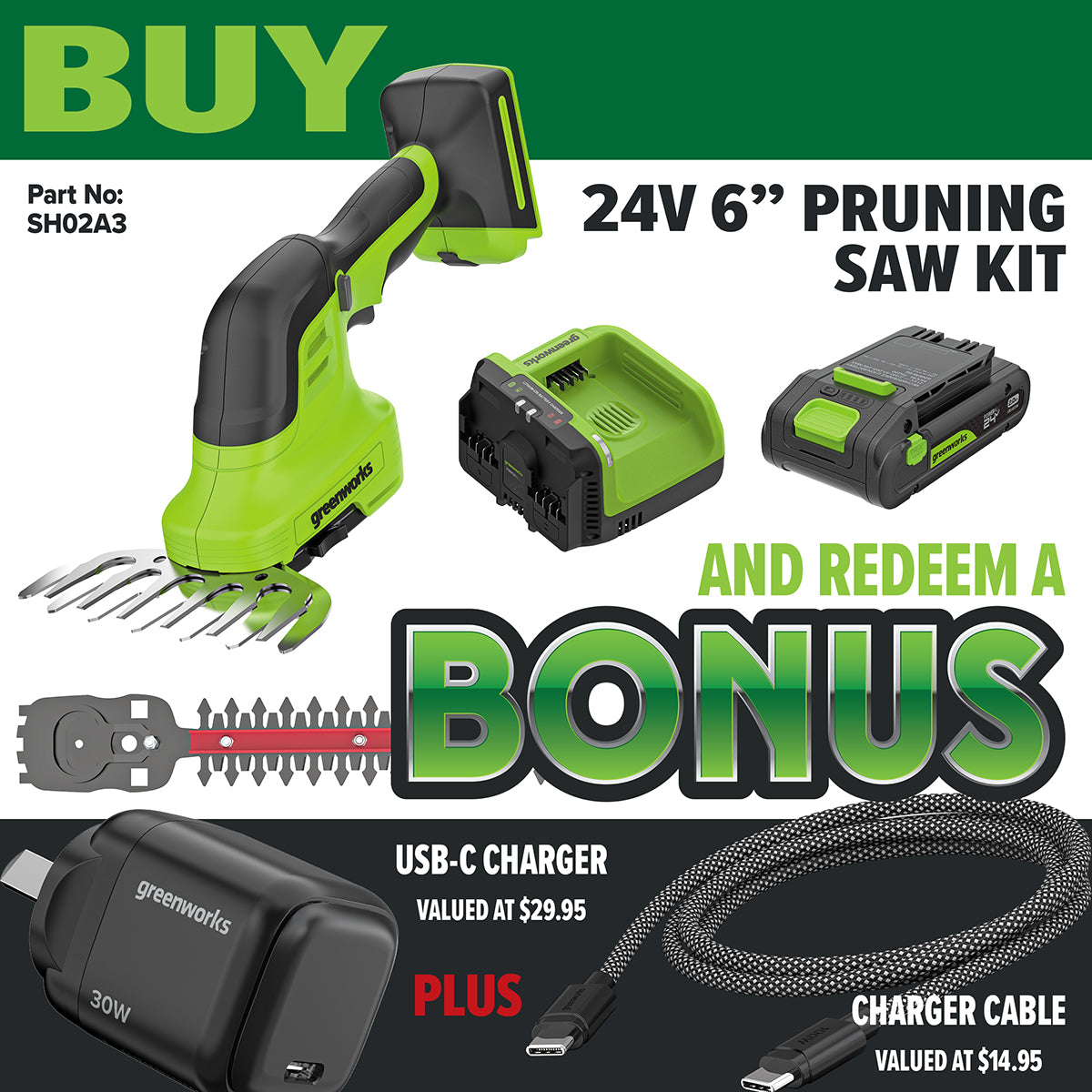 Greenworks 24V 2-in-1 Grass/Shrub Shears Kit