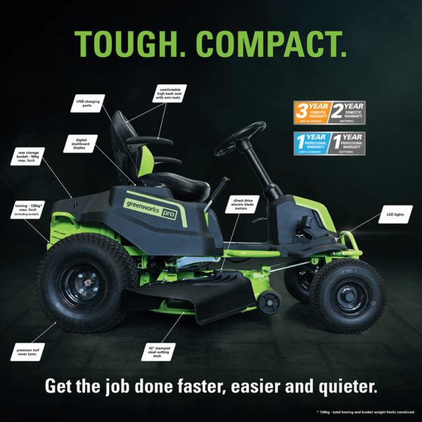 Greenworks 60V Pro 42" Ride-On Lawn Mower Kit - CRT426 Gen 1.5