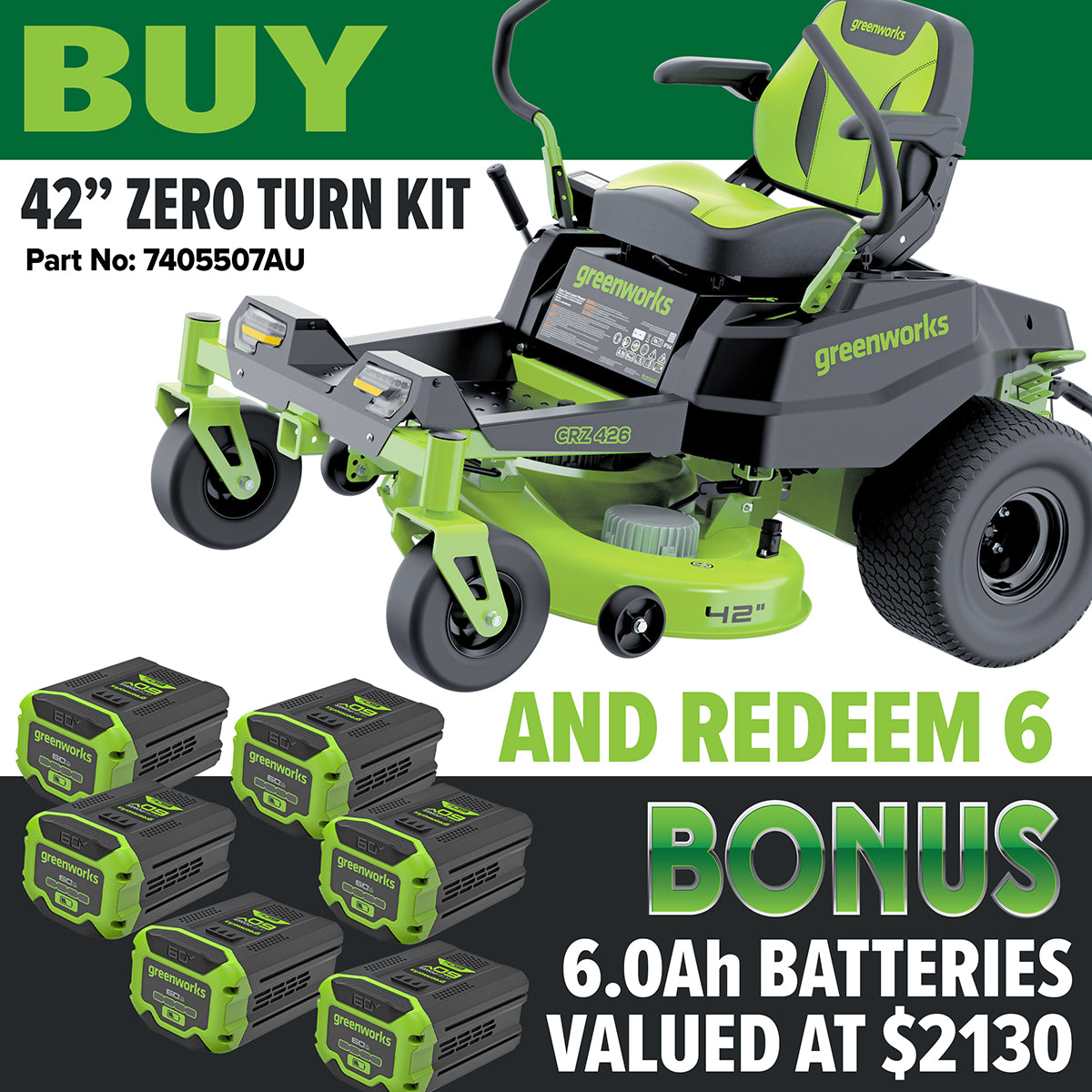 Greenworks 60V Pro 42" Zero Turn Lawn Mower Kit - CRZ426 Gen 1.5