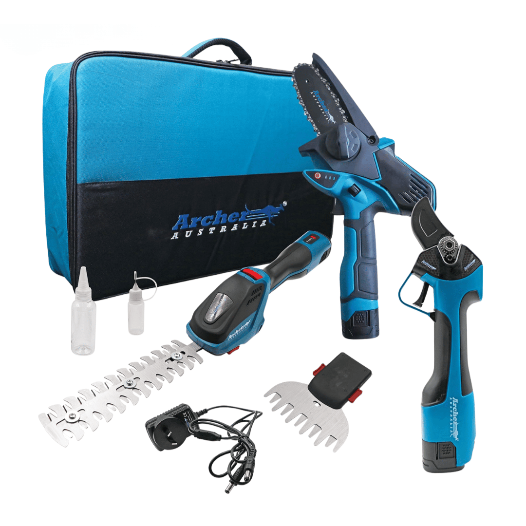 Archer Mini Battery Chainsaw, Pruning Shears & Grass/Hedge Shears - 3pc Kit