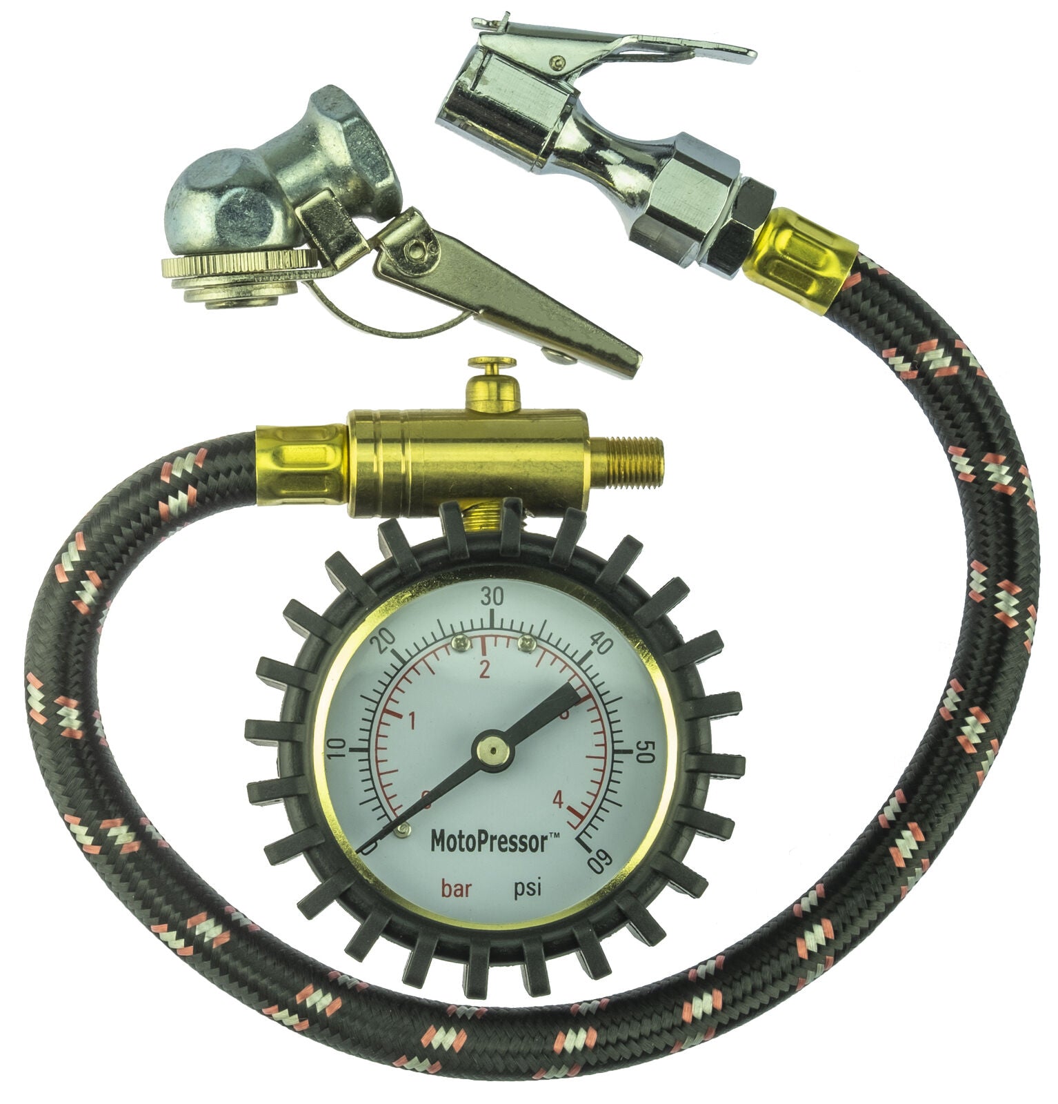 Motopressor Inline Tyre Gauge - With 2 Chucks - Straight & 45Deg