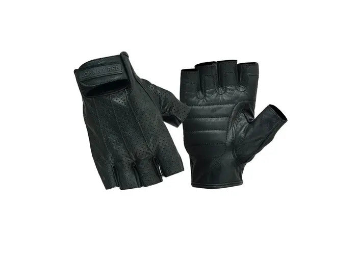 Johnny Reb Mens Sandover Perf Fingerless Motorcycle Leather Gloves  - Black - 2X-Large
