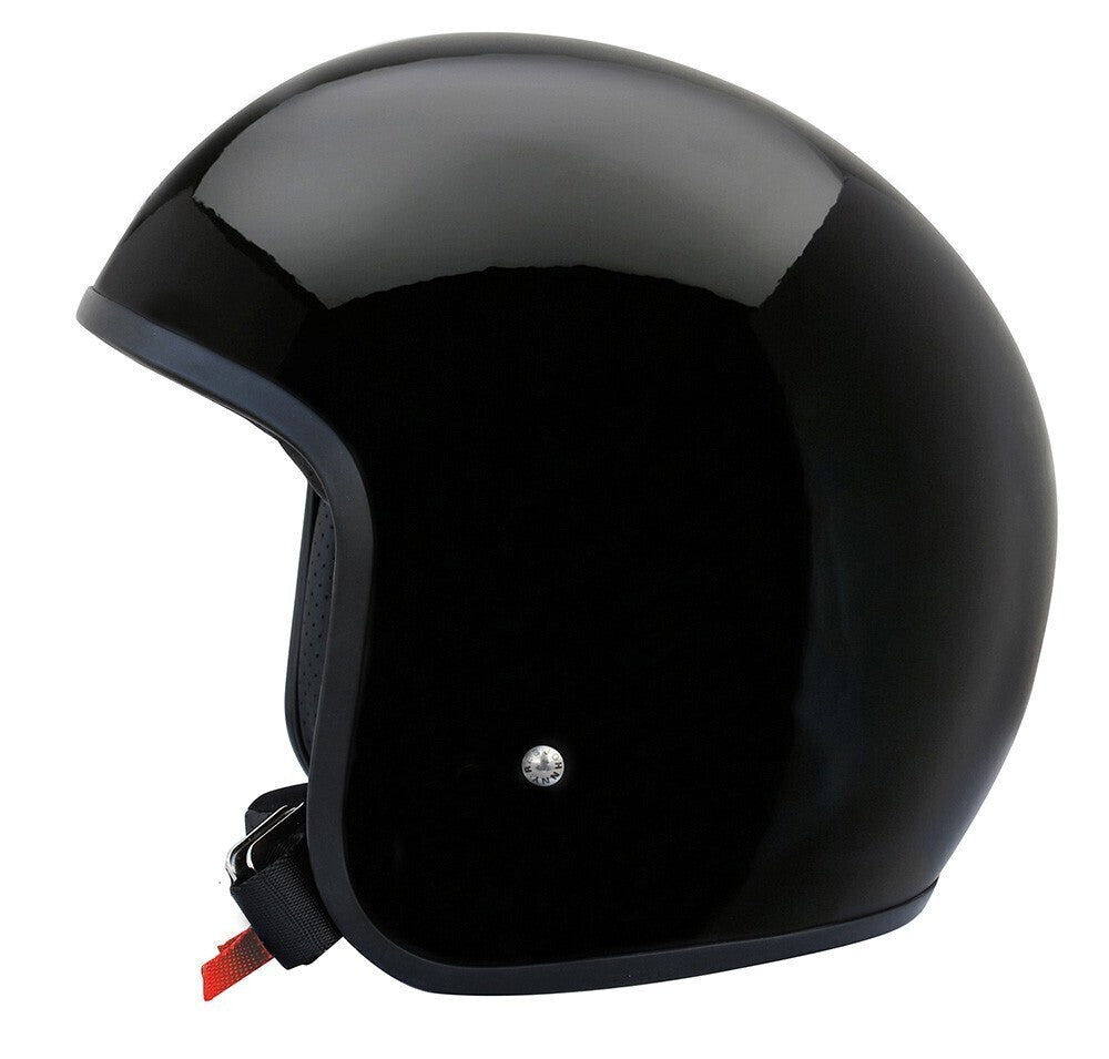 Johnny Reb Burke Open Face Motorcycle Helmet - Black Gloss/Vintage Brown Lining - No Studs