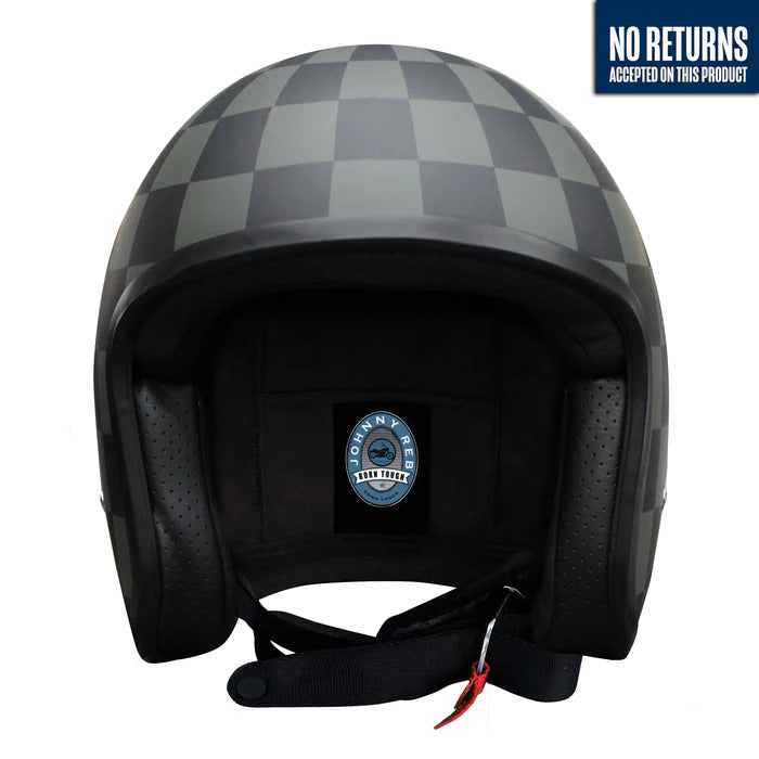 Johnny Reb Burke Open Face Motorcycle Helmet - Black Check - X-Large - No Studs