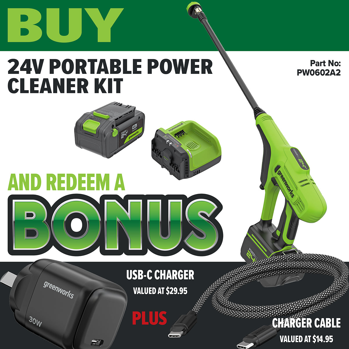 Greenworks 24V 600psi Portable Power Cleaner Kit