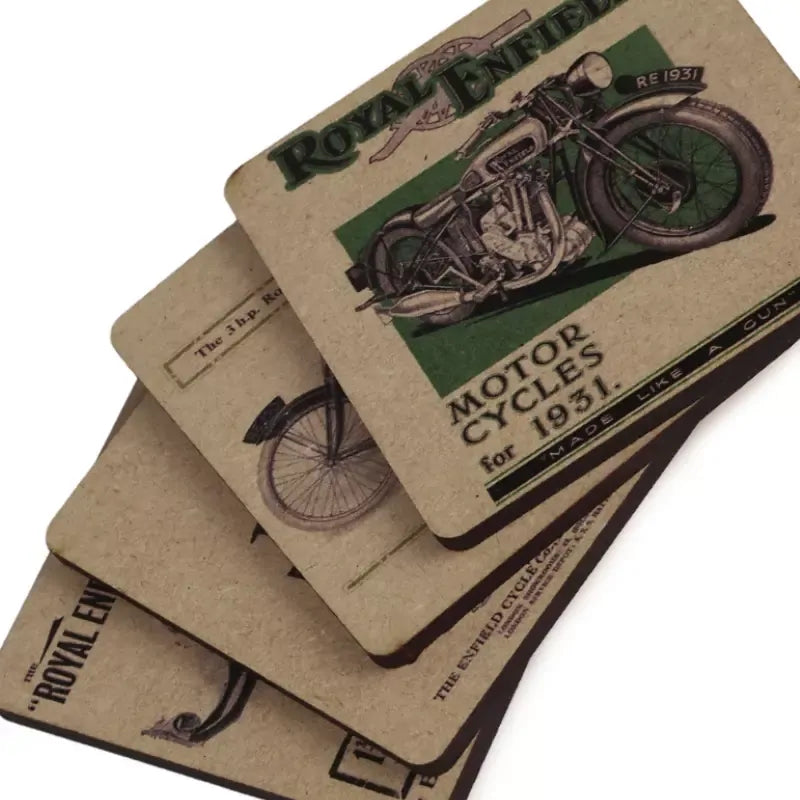 Royal Enfield 120 Years Motorcycle Coaster - MDF Wood - Set Of 4