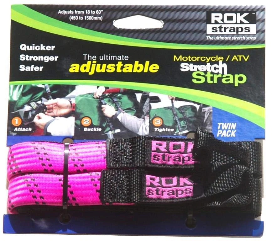ROK Strap 450 to 1500 25mm Wide Pink & black stripes - 2 Pack