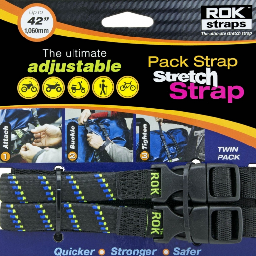 ROK Strap 310 to 1060 16mm Wide Black + blue/green stripes - 2 Pack